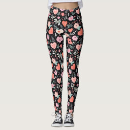 Rosa Black Retro Flower Leggings