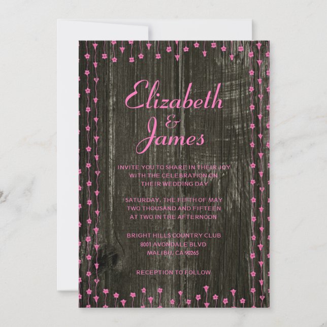 Rosa & Black Rustic Barn Wood Wedding bjudits in Inbjudningar (Framsida)