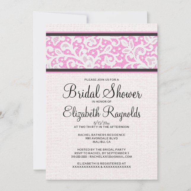 Rosa Black Rustic Linen Inbjudningskort för möhipp (Framsida)
