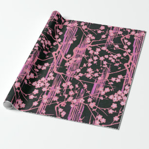 ROSA BLACK SAKURA FLOWERS Japanskt Blommönster Presentpapper