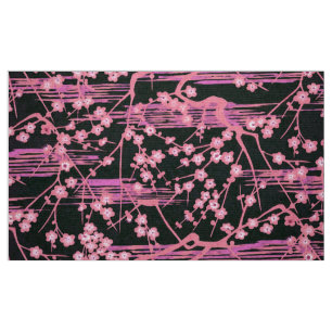 ROSA BLACK SAKURA FLOWERS Japanskt Blommönster Tyg