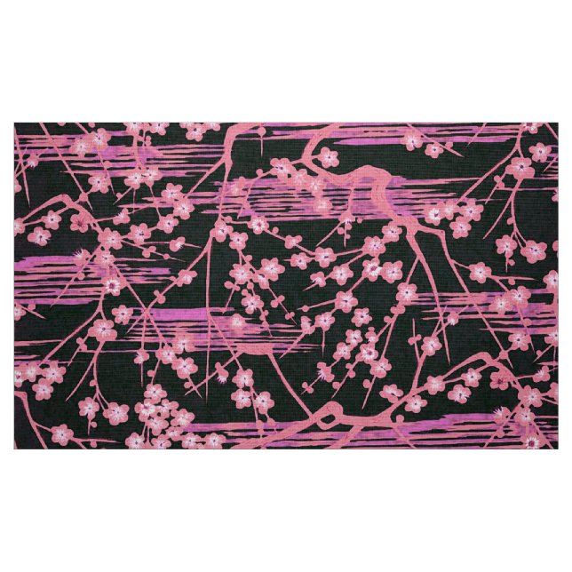 ROSA BLACK SAKURA FLOWERS Japanskt Blommönster Tyg (Fat Quarter)