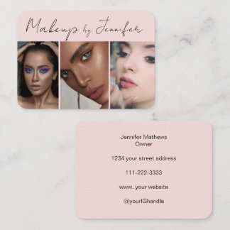  Rosa Black Script 3 Photo Makeup Visitkort