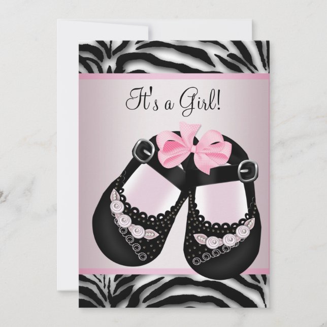 Rosa Black Shoes Rosa Zebra Baby Shower Inbjudningar (Framsida)