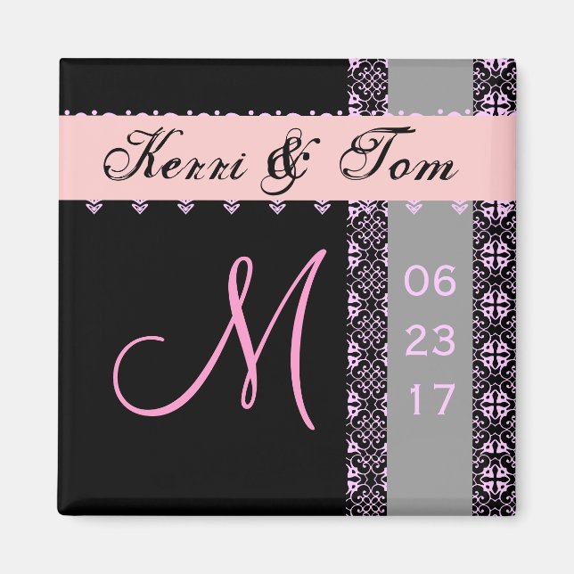ROSA BLACK SILVER Bride Groom Snöre Bröllop Magnet (Framsidan)