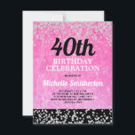 Rosa Black Silver Glitter Vuxen 40:e födelsedagen Kort<br><div class="desc">Roligt,  glitzy,  och en fyraårsdag för kvinnor med många syskon. Utformningen är ljus,  shock rosa på svart med glatt silver glitter och diamanter. Du kan anpassa texten på det här kortet för en födelsedagsfest för vilken ålder du vill fira.</div>