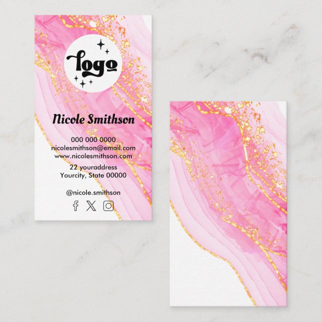 rosa bläck simulerad foliedesign visitkort (Fram/baksida)