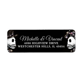 Rosa & Black Skeleton Anpassningsbar Small Bröllop Returadress Etikett