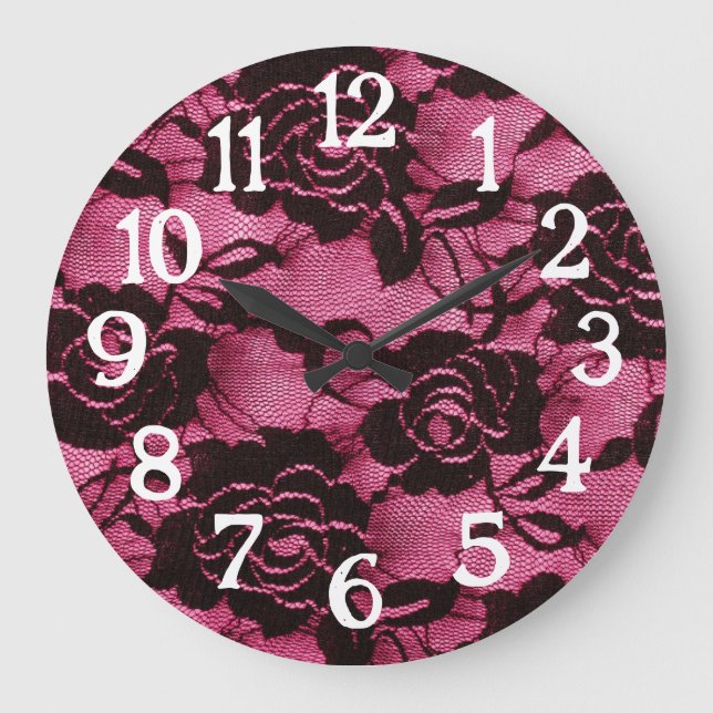 Rosa Black Snöre Goth Stor Klocka (Framsida)