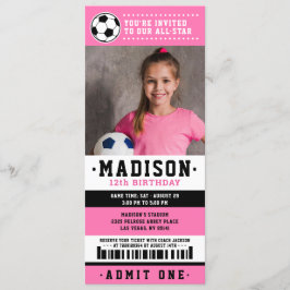 Rosa Black Soccer Biljett Födelsedagsfest Photo Inbjudningar