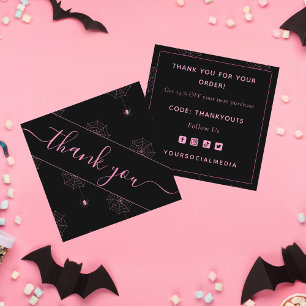 Rosa & Black Spindelnät Halloween Tack Fyrkantigt Visitkort