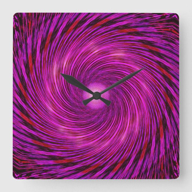 Rosa Black Spiral Wave Kaleidoscope Art Clock Fyrkantig Klocka (Framsida)