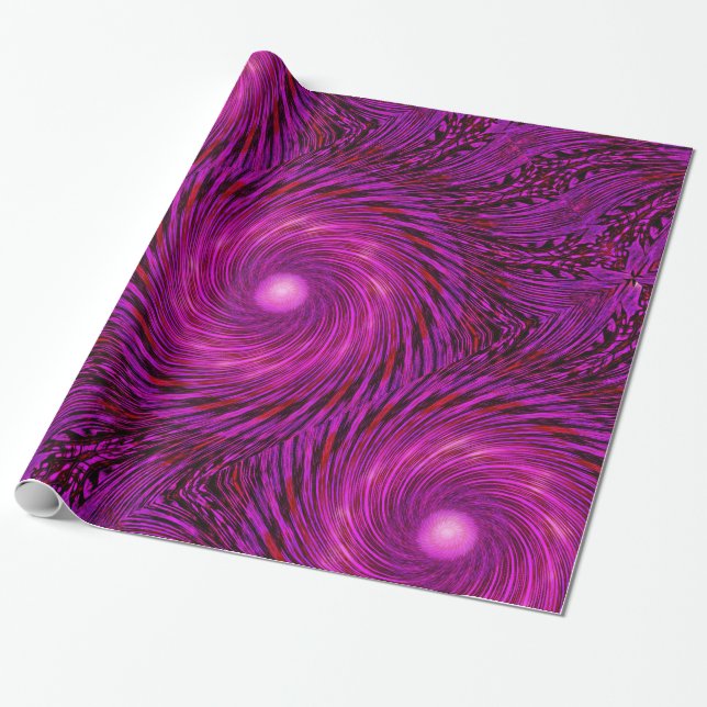 Rosa Black Spiral Wave Kaleidoscope Art Presentpapper (Utrullad)