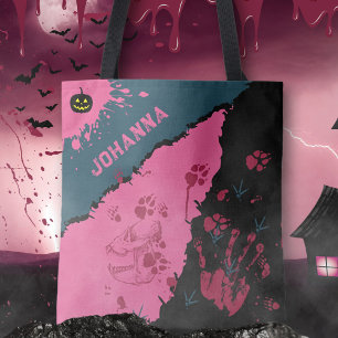 Rosa & Black Spooky Tass avtryck Tote Bag Tygkasse