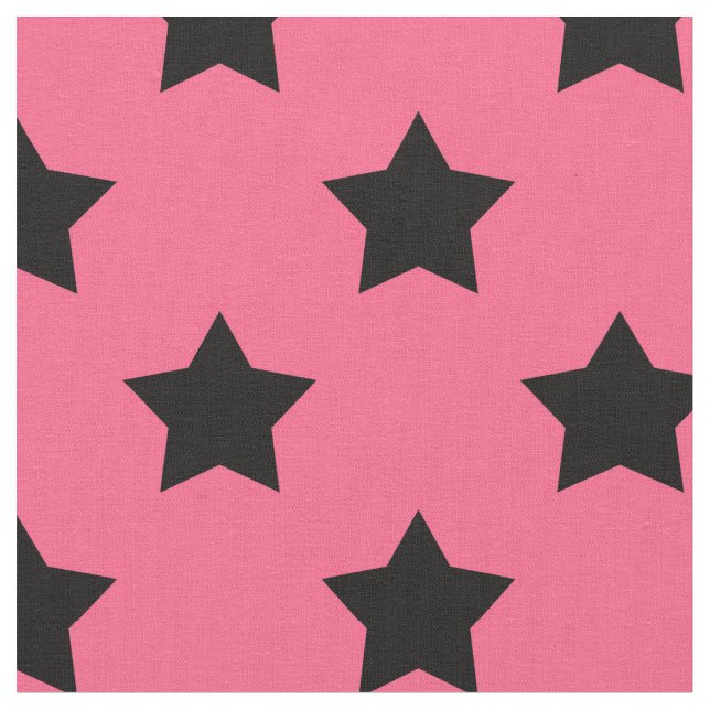 Rosa Black Stars Mönster Decorative Textile Tyg (Närbild)