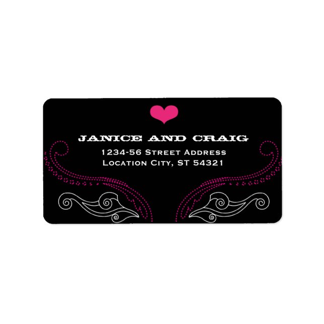 Rosa & Black Sten 'n' Roll Music Thmet Bröllop Adressetikett (Framsidan)