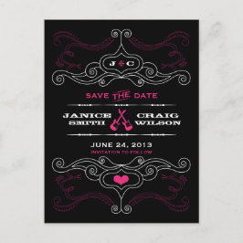 Rosa & Black Sten 'n' Roll Music Thmet Bröllop Meddelande Vykort