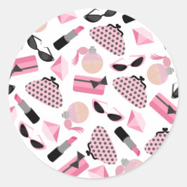 Rosa & Black Sunglass Lipstick Parfym Sticker Runt Klistermärke