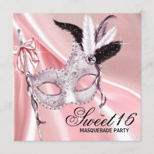 Rosa Black Sweet 16 Masquerad Party Inbjudningar