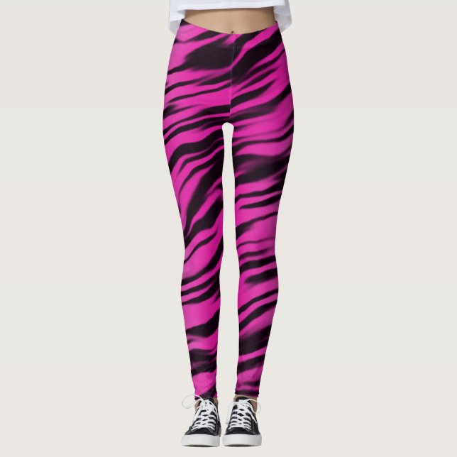 Rosa Black Tiger Rand Print Mönster Leggings (Framsida)
