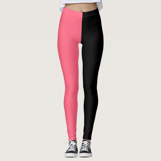 Rosa Black Two Tone Halva Färg Split Leggings (Framsida)