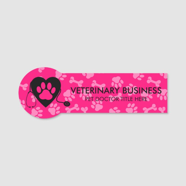 Rosa Black Veterinarian Tass Heart Stethescope Pet Namnbricka (Framsida)