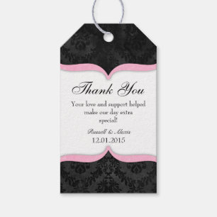 Rosa Black Vintage Damask Tacks Märkre Presentetikett