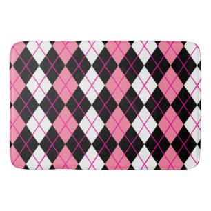 Rosa Black White Argyle Diamond Design Badrumsmatta