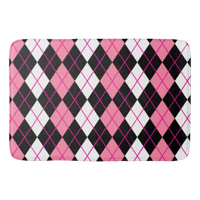 Rosa Black White Argyle Diamond Design Badrumsmatta (Framsidan)