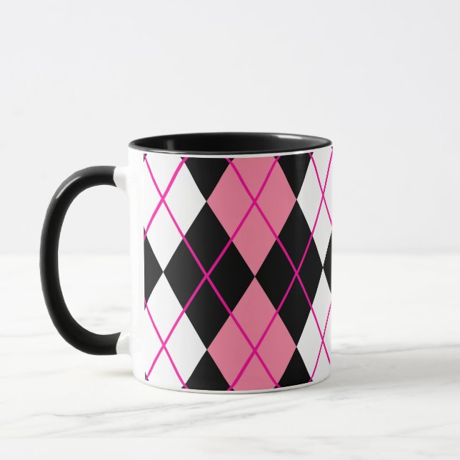 Rosa Black White Argyle Diamond Design Mugg (Vänster)