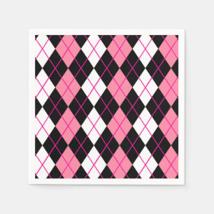Rosa Black White Argyle Diamond Design Pappersservett