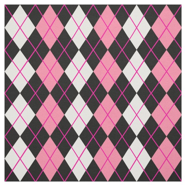 Rosa Black White Argyle Diamond Design Tyg (Provkarta)