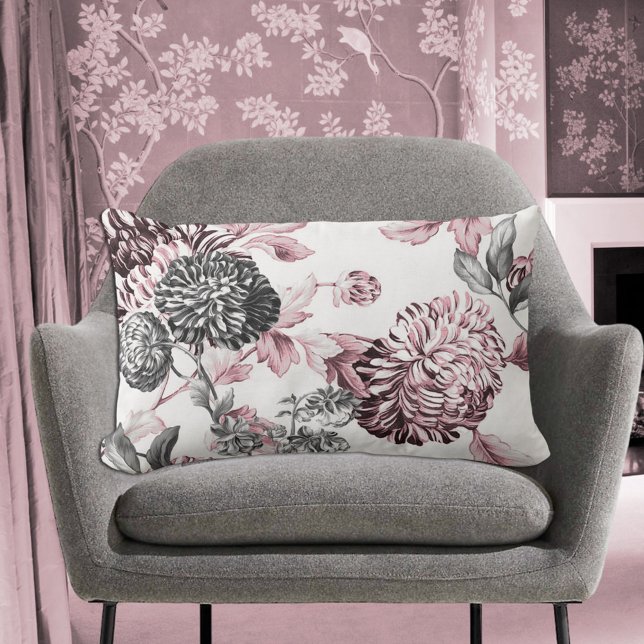  Rosa Black & White Botanile Toile Lumbarkudde (Skapare uppladdad)