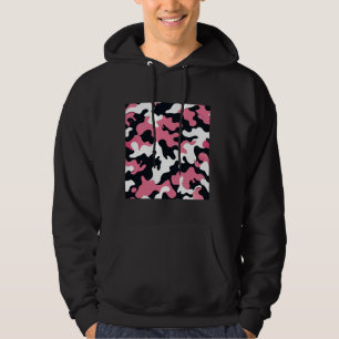 Rosa Black White Camouflage Art Söt Mönster Cam Hoodie