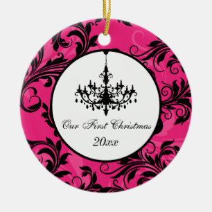 Rosa Black White Chandelier Rulla 1:a julen Julgransprydnad Keramik