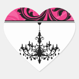 Rosa Black White Chandelier Rulla Bröllop Sticker Hjärtformat Klistermärke