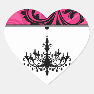 Rosa Black White Chandelier Rulla Bröllop Sticker Hjärtformat Klistermärke