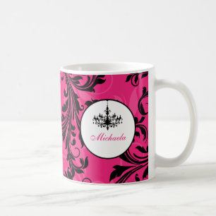 Rosa Black White Chandelier Rulla Mugg med Namn