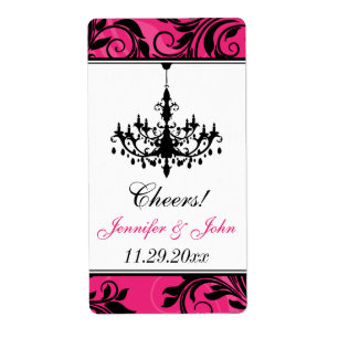 Rosa Black White Chandelier, Scrolls Vin-etikett Fraktsedel