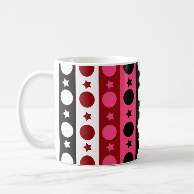 Rosa Black White Circle Stars Rand Design Kaffemugg (Vänster)