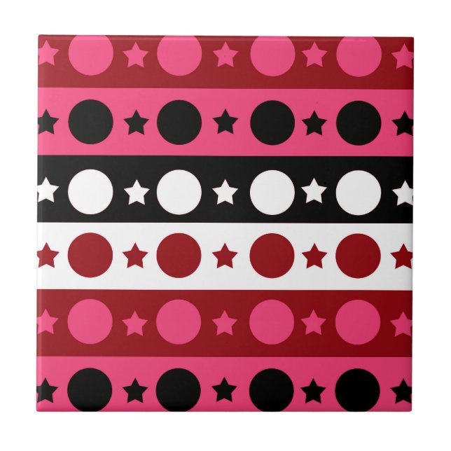 Rosa Black White Circle Stars Rand Design Kakelplatta (Framsidan)