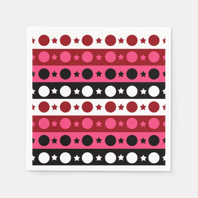 Rosa Black White Circle Stars Rand Design Pappersservett (Framsidan)