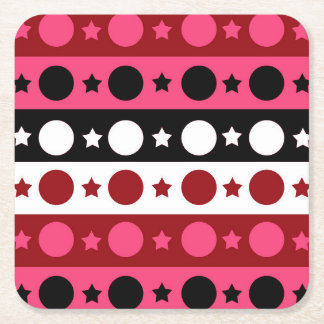 Rosa Black White Circle Stars Rand Design Underlägg Papper Kvadrat