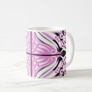 Rosa Black White Curvy Abstrakt Mönster Kaffemugg