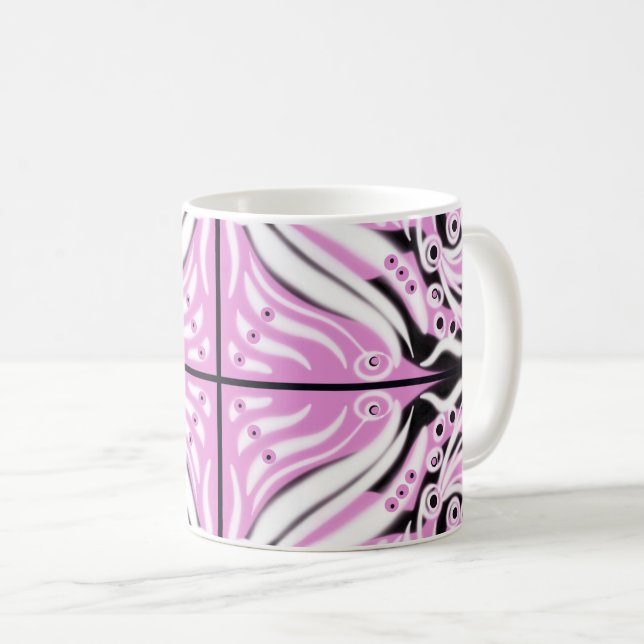 Rosa Black White Curvy Abstrakt Mönster Kaffemugg (Framsida höger)