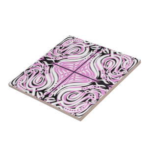 Rosa Black White Curvy Abstrakt Mönster Kakelplatta