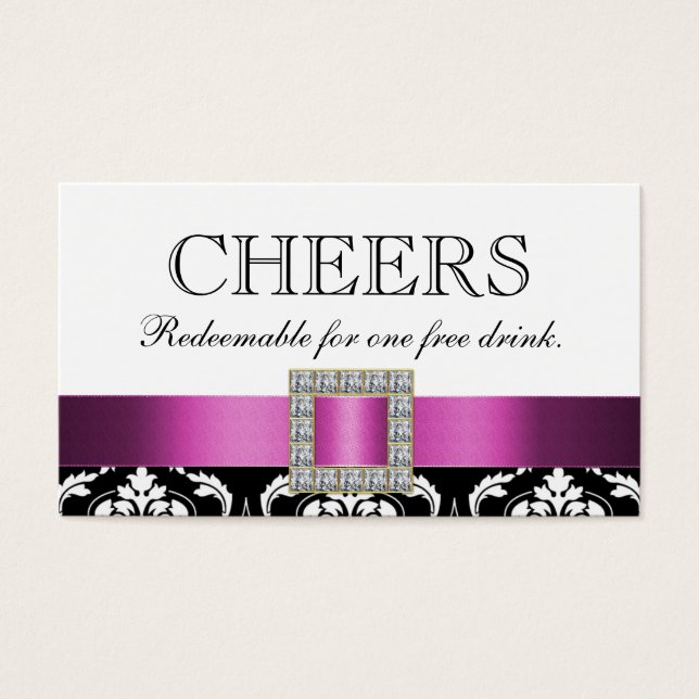 Rosa Black White Damask Wedding Pub Drink Voucher Visitkort (Framsidan)