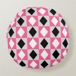 Rosa Black White Geometric Rhombus Diamond Rund Kudde