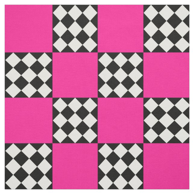 Rosa Black White Harlequin Square Shape Textile Tyg (Provkarta)
