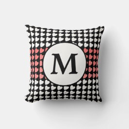 Rosa Black White Heart Mönster Monogram Kudde